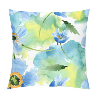Personality  Beautiful Blue Poppy Flowers With Green Leaves Isolated On White. Watercolor Background Illustration. Watercolour Aquarelle. Seamless Background Pattern. Fabric Wallpaper Print Texture. Pillow Covers