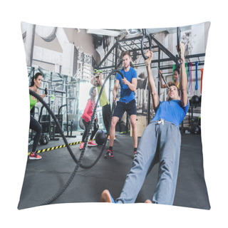 Personality  Young Men And Women In Gym Pillow Covers