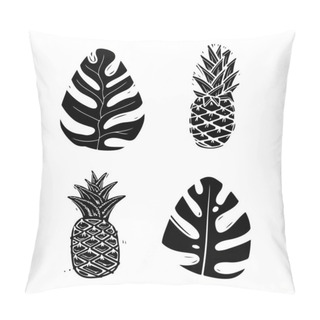 Personality  Exotic Palm Leaves Monochrome Silhouette Illustrations Set Pillow Covers