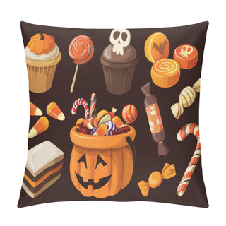 Personality  Set Of Colorful Haloween Sweets And Candies Icons Pillow Covers