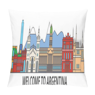Personality  Argentina Outline Skyline, Argentinian Flat Thin Line Icons, Landmarks, Illustrations. Argentina Cityscape, Argentinian Travel City Vector Banner. Urban Silhouette Pillow Covers