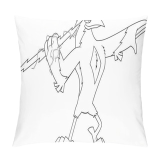 Personality  Outlined Thunderbird Bird Cute Cartoon Character Holding A Big Hunderbolt. Vector Illustration Isolated On White Background Pillow Covers