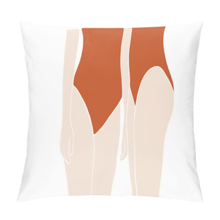 Personality  Silhouettes Of Faceless Women In Swimsuits Standing Together, Sketch Style Illustration Pillow Covers