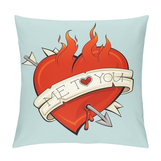 Personality  Burning Heart With Arrow And Ribbon. Pillow Covers