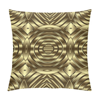 Personality  Gold Textured 3d Vector Seamless Pattern. Golden Ornamental Geometric Background. Abstract Geometrical Shapes, Lines, Stripes, Fractals. Surface Repeat Relief Backdrop. Endless Ornate 3d Texture Pillow Covers