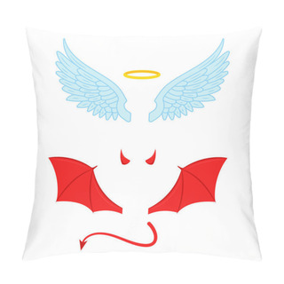Personality  Vector Illstration Of Angel And Devil Wings. Flat Design. Isolated. Pillow Covers