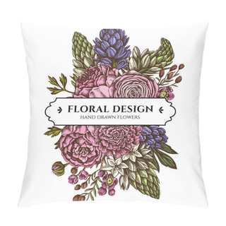 Personality  Floral Bouquet Design With Colored Peony, Carnation, Ranunculus, Wax Flower, Ornithogalum, Hyacinth Pillow Covers