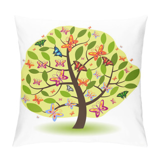 Personality  Green Tree With Butterflies Pillow Covers