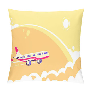 Personality  Airplane Flying Over The Clouds, Flat Design Pillow Covers