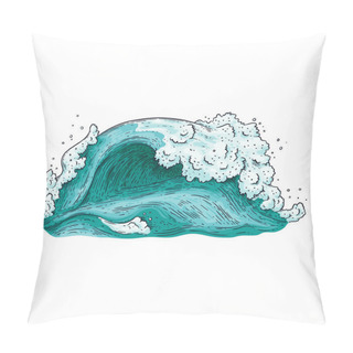 Personality  Hand Drawn Blue Water Wave Isolated On White Background Pillow Covers