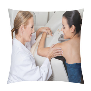 Personality  Doctor Assisting Patient During Mammography Pillow Covers