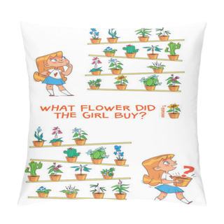 Personality  Find The Differences Puzzle Game. What Flower Did The Girl Buy. Find Hidden Objects In The Picture. Puzzle Hidden Items. Educational Game For Children. Colorful Cartoon Characters. Funny Illustration Pillow Covers