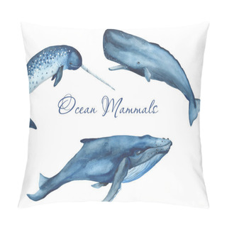 Personality  Watercolor Whale, Narwhal, Sperm Whale Cliprt. Illustrations Ocean Mammals On A White Background. For Cards, Invitations, Weddings, Logos, Quotes, Marine Design. Pillow Covers