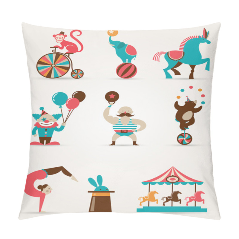 Personality  vintage huge circus collection with carnival, fun fair, vector icons and background pillow covers