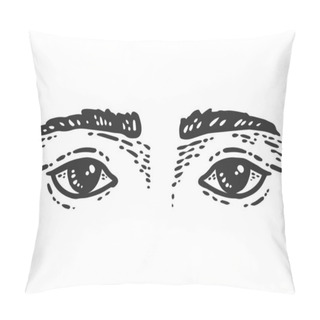 Personality  Sad Look Of Man. Engraving Vector Illustration. Sketch Scratch Board Imitation. Pillow Covers