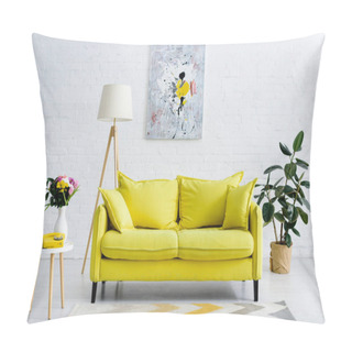 Personality  Interior Of Cozy Living Room With Bright Yellow Elements, Decor And Retro Telephone Pillow Covers