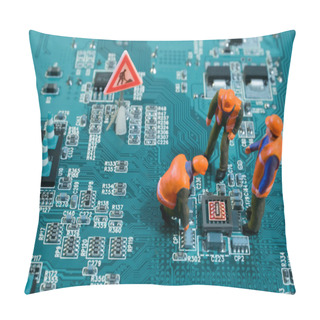 Personality  Miniature Engineers Fixing Error On Chip Of Motherboard Pillow Covers