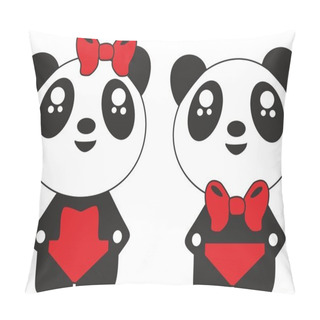 Personality  Panda, Animal, Black, Eye, Girl, Boy, Red, Bathing Suit, Pants, Bow, Smile, Animal, Drawing Pillow Covers