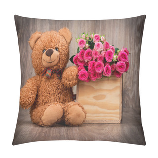Personality  Roses And Teddy Bear Pillow Covers