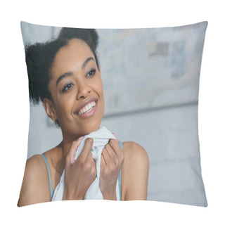 Personality  Portrait Of Smiling African American Girl In Bedroom  Pillow Covers