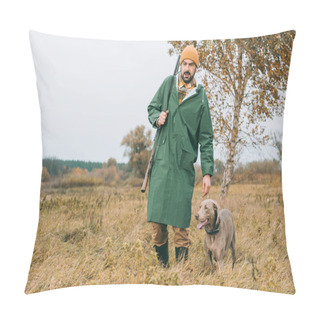 Personality  Man Walking With Dog And Gun Pillow Covers