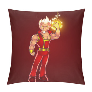 Personality  Vector Illustration Of Cartoon Man Full Of Electric Lightning Pillow Covers