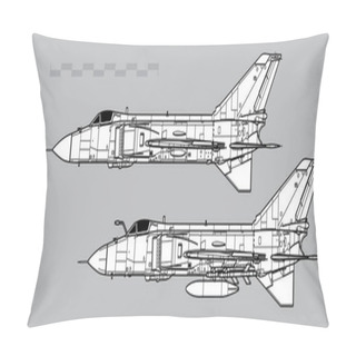 Personality  Shenyang J-8 II Finback B. Vector Drawing Of Supersonic Interceptor. Side View. Image For Illustration And Infographics. Pillow Covers