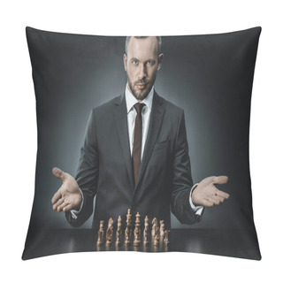 Personality  Businessman Sitting At Table With Chess Pieces Pillow Covers