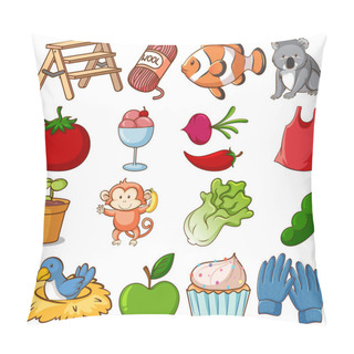 Personality  Large Set Of Different Food And Other Items On White Background Illustration Pillow Covers