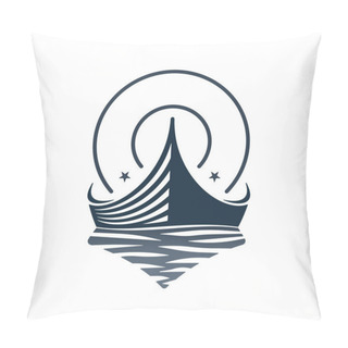 Personality  Wooden Boat And Waves On White Background. Vector Illustration Logos. Pillow Covers