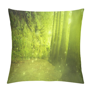 Personality  Beautiful View In A Mysterious Green Forest With Fairytale Light Pillow Covers