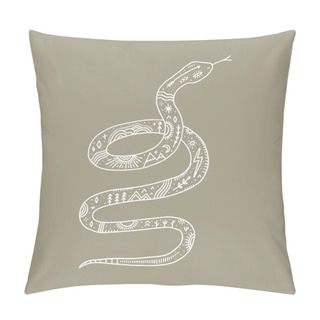 Personality  Isolated Snake And Night Landscape Inside, Double Exposure. Wildlife Concept. Boho Tattoo Art, Fantasy Ethnic Style. Ornate Animal. Vector Illustration. Pillow Covers