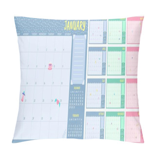 Personality  Cute Monthly Planner Template. Kids Calendar, Simple Year Months Planners And Month Days Notes Pages Vector Set Pillow Covers