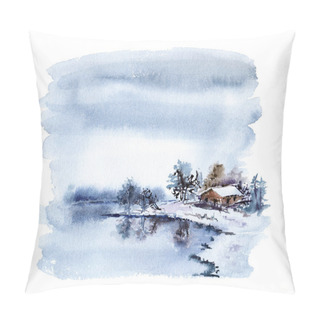 Personality  Winter Rural Landscape With Cozy House Pillow Covers