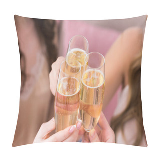 Personality  Cropped Shot Of Young Women Clinking Glasses Of Champagne Pillow Covers