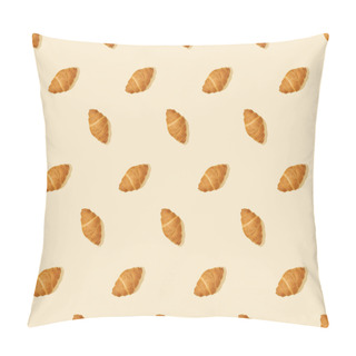 Personality  Top View Of Fresh Croissants On Beige, Seamless Background Pattern Pillow Covers