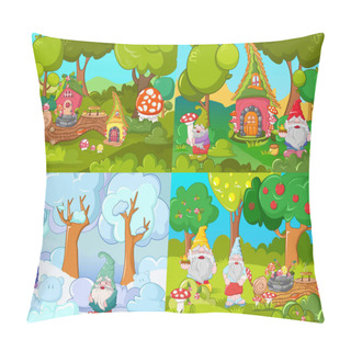 Personality  Gnome Garden Banner Concept Set, Cartoon Style Pillow Covers