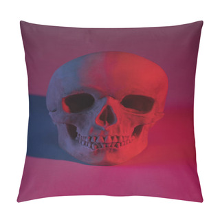 Personality  Spooky Human Skull In Red Lighting, Halloween Decoration Pillow Covers