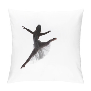 Personality  Young Graceful Ballerina Jumping While Dancing Isolated On White Pillow Covers