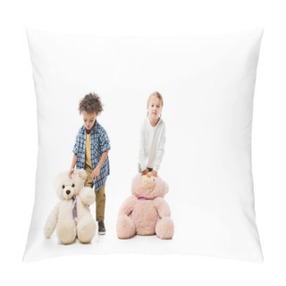Personality  Multicultural Kids Holding Teddy Bears On White Pillow Covers