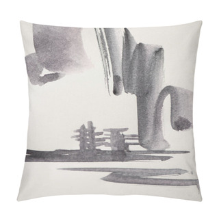 Personality  Japanese Picture Painted With Grey Watercolor On White Background Pillow Covers
