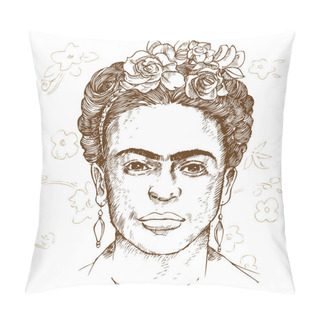 Personality  Hand Drawn Portrait Of Frida Kahloi. Illustration Pillow Covers