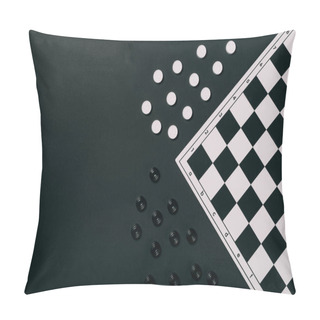 Personality  Top View Of Black And White Checkers And Checkerboard Isolated On Black Pillow Covers