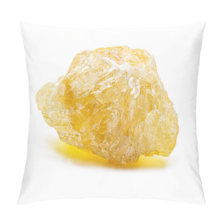 Personality  Raw Uncut Real Honey Yellow Calcite Crystal, Calcium Carbonate Mineral With Visible Structure Macro Isolated On A White Background Surface  Pillow Covers