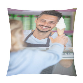 Personality  Confectioner Selling Ice Cream To Young Woman In The Shop Pillow Covers