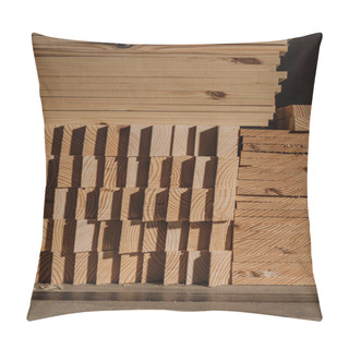 Personality  Close Up View Of Arranged Wooden Planks At Wooden Workshop Pillow Covers