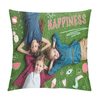 Personality  Happy Three Friends Lying On Grass Pillow Covers