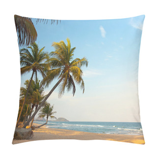 Personality  Exotic, Lonely Beach With Palm Trees And Ocean Pillow Covers