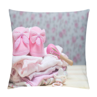 Personality  Its A Girl Pink Theme Baby Shower Or Nursery Background With Decorated Borders On Wood Background. Pillow Covers