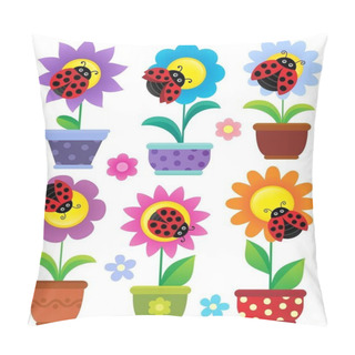 Personality  Flowerpots With Flowers And Ladybugs Pillow Covers